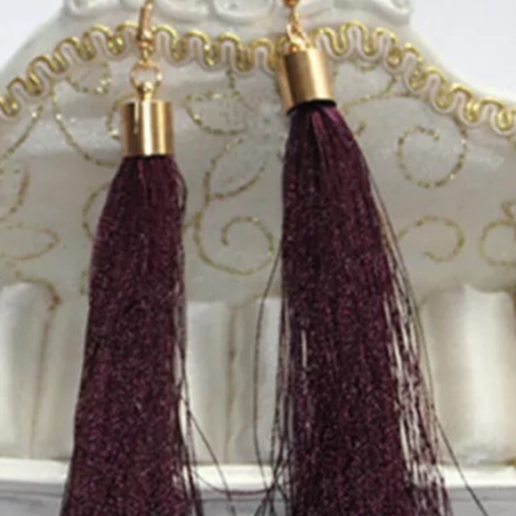 “CARMEN” DEEP PURPLE THREAD TASSEL EARRINGS - Picture 2 of 2
